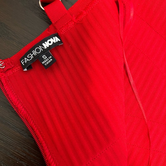 Fashion Nova Red Ribbed Bodycon Midi Dress - Picture 13 of 16